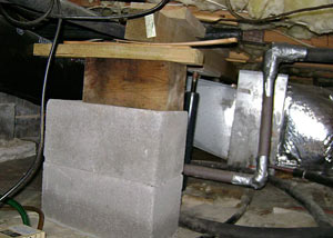 a poorly designed crawl space support system installed in a Lewis Center home