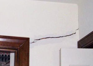 A large drywall crack in an interior wall in Marysville