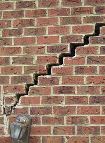 major cracking of a brick foundation wall in Circleville