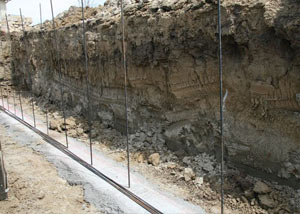 Soil layers exposed while excavating to construct a new foundation in Mansfield