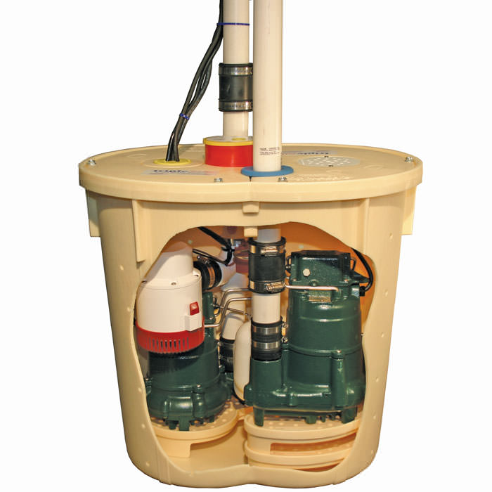 Cutaway view of a sump pump system before installation