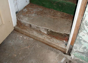 A flooded basement in Mount Vernon where water entered through the hatchway door
