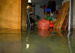 A flooded basement bedroom in Marietta